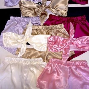 Omighty White Ivory Satin Silk Bandeau Shorts Set